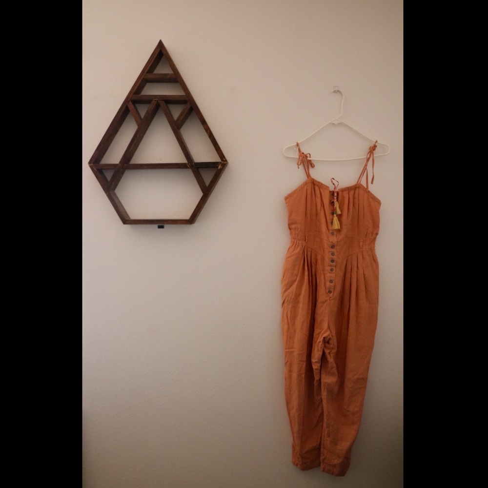 Free People Rust Orange Tie-Shoulder Jumpsuit
